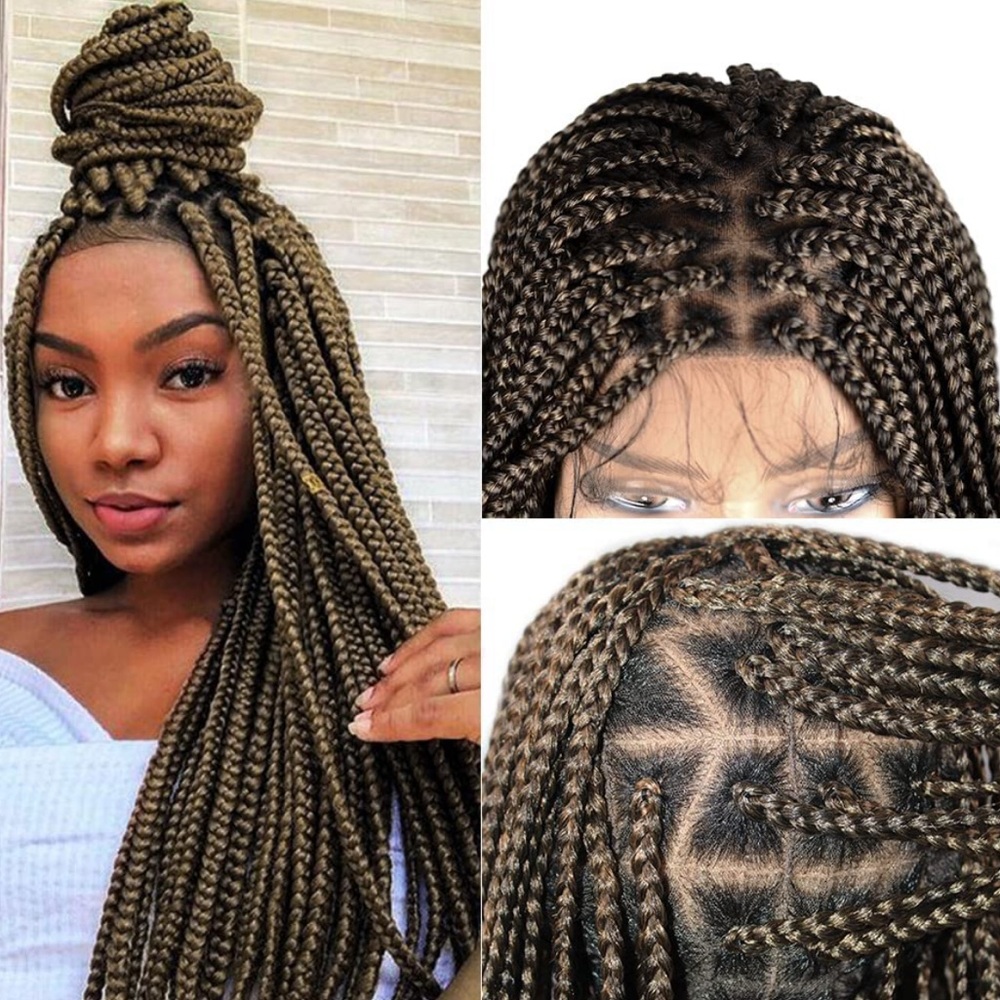- 36" Triangle Knotless Braids Straight Wig *NEW* - Full lace W/ Baby Hai…